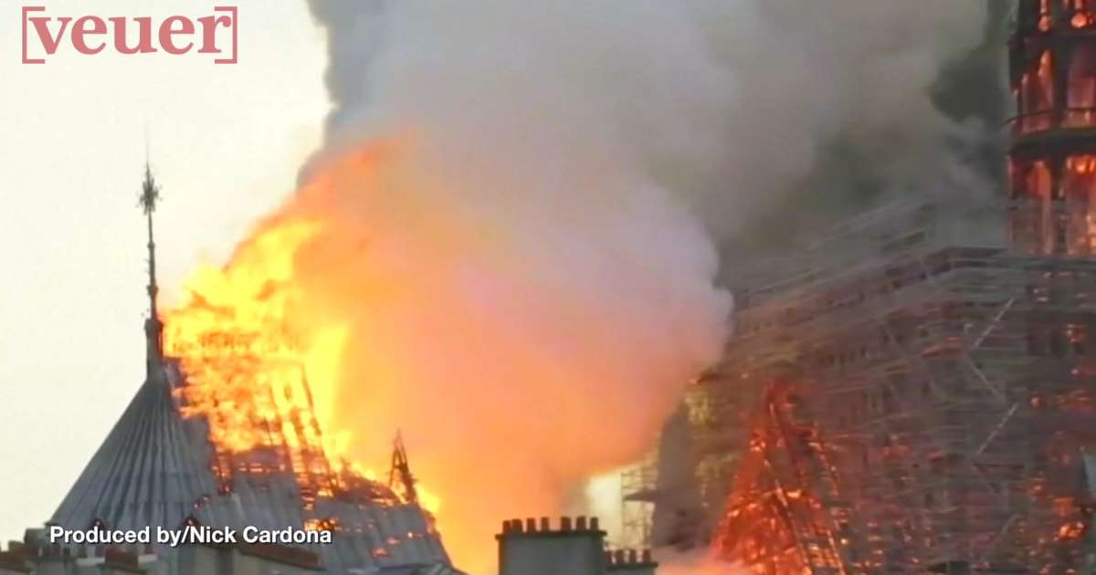 Roof of Notre Dame burning